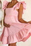 Dolly Daze Pink Maternity Ruffle Sleeve Babydoll Mini Dress