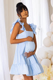 Dolly Daze Blue Maternity Ruffle Sleeve Babydoll Mini Dress