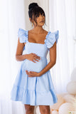 Dolly Daze Blue Maternity Ruffle Sleeve Babydoll Mini Dress