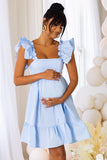 Dolly Daze Blue Maternity Ruffle Sleeve Babydoll Mini Dress
