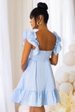 Dolly Daze Blue Maternity Ruffle Sleeve Babydoll Mini Dress