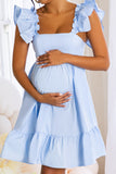 Dolly Daze Blue Maternity Ruffle Sleeve Babydoll Mini Dress