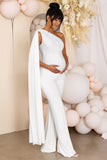 Sing To Sleep White Maternity One Shoulder Cape Jumpsuit