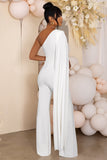 Sing To Sleep White Maternity One Shoulder Cape Jumpsuit