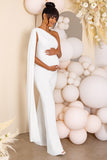 Sing To Sleep White Maternity One Shoulder Cape Jumpsuit