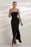 On Show Black Lace Up Detail Split Leg Maxi Dress