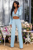 Jump In Powder Blue High Waist Wide Leg Trousers
