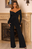 Hand On Heart Black Twist Front Bardot Long Sleeve Jumpsuit