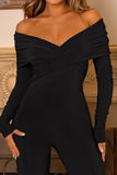 Hand On Heart Black Twist Front Bardot Long Sleeve Jumpsuit