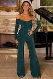 Hand On Heart Bottle Green Twist Front Bardot Long Sleeve Jumpsuit
