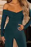 Hand On Heart Bottle Green Twist Front Bardot Long Sleeve Jumpsuit