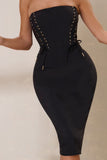 Daily Dose Black Bandeau Midi Dress With Lace Up Detail