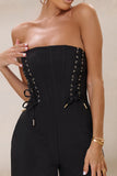 Reborn Black Bandeau Jumpsuit With Lace Up Detail