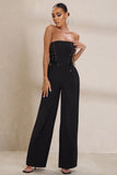 Reborn Black Bandeau Jumpsuit With Lace Up Detail