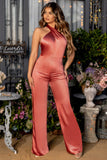 Overtime Petite Coral Halter Neck Wrap Front Jumpsuit