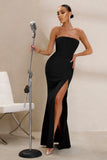 Daphne Black Bandeau Corset Thigh Split Maxi Dress