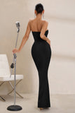 Daphne Black Bandeau Corset Thigh Split Maxi Dress