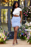 Day Dream Powder Blue Feather Mini Skirt