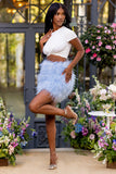 Day Dream Powder Blue Feather Mini Skirt