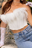 All About You White Feather Bandeau Corset Top