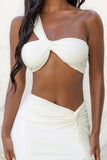Open Heart White Knot One Shoulder Bralette