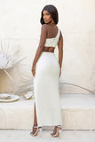 Tender Kiss White High Waist Thigh Split Maxi Skirt