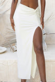 Tender Kiss White High Waist Thigh Split Maxi Skirt