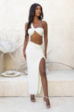 Tender Kiss White High Waist Thigh Split Maxi Skirt