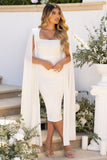 Flawless White Square Neck Midi Dress With Cape Sleeves