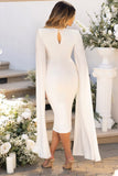 Flawless White Square Neck Midi Dress With Cape Sleeves