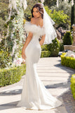 Idyll White Lace Bardot Feather Fishtail Maxi Dress