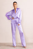 Evening Memories Lilac Satin Wide Leg Trousers