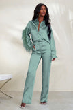 Evening Memories Duck Egg Blue Satin Wide Leg Trousers