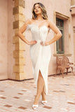High Class White Bandeau Thigh Split Maxi Dress With Feather Trim