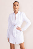 Lucky Star White Cut Out Wrap Front Shirt Mini Dress
