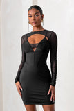 This Moment Black High Neck Cut Out Mini Dress With Mesh Sleeves