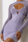 This Moment Taupe High Neck Cut Out Mini Dress With Mesh Sleeves
