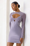 This Moment Taupe High Neck Cut Out Mini Dress With Mesh Sleeves