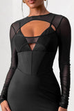 This Moment Black High Neck Cut Out Mini Dress With Mesh Sleeves