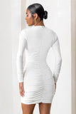 Empowered White High Neck Long Sleeves Zip Detail Mini Dress