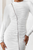 Empowered White High Neck Long Sleeves Zip Detail Mini Dress