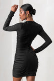 Empowered Black High Neck Long Sleeves Zip Detail Mini Dress