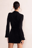 Hot Breeze Black Plunge Neck Belt Detail Puff Sleeves Mini Dress