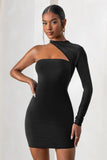 Perfect Touch Black One Shoulder Long Sleeve Mini Dress