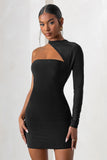 Perfect Touch Black One Shoulder Long Sleeve Mini Dress