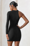 Perfect Touch Black One Shoulder Long Sleeve Mini Dress