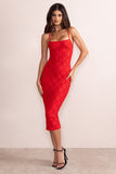 Anele Red Lace Overlay Corset Midi Dress