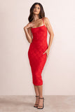 Anele Red Lace Overlay Corset Midi Dress