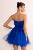Aella Cobalt Blue Bandeau Volume Pleated Tulle Mini Dress