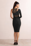 Olivia Black Mesh One Shoulder Layered Midi Dress With Ruching